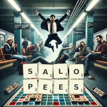 Illustration créative d'un jeu de lettres avec le mot SALOPEES épelé sur le plateau.