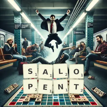 Illustration créative d'un jeu de lettres avec le mot SALOPENT épelé sur le plateau.