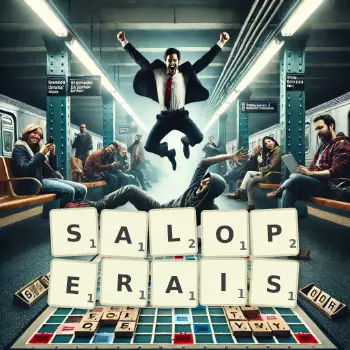 Illustration créative d'un jeu de lettres avec le mot SALOPERAIS épelé sur le plateau.