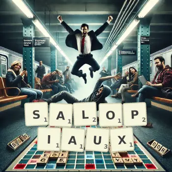 Illustration créative d'un jeu de lettres avec le mot SALOPIAUX épelé sur le plateau.