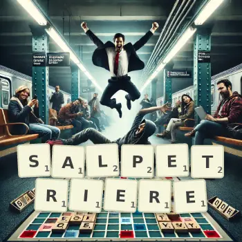 Illustration créative d'un jeu de lettres avec le mot SALPETRIERE épelé sur le plateau.