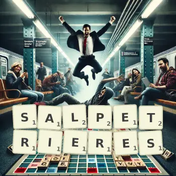 Illustration créative d'un jeu de lettres avec le mot SALPETRIERES épelé sur le plateau.