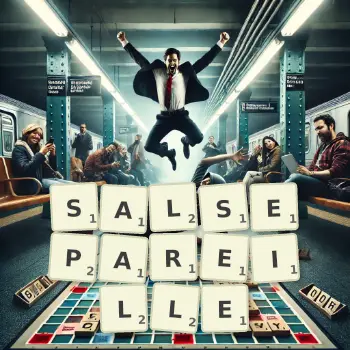 Illustration créative d'un jeu de lettres avec le mot SALSEPAREILLE épelé sur le plateau.