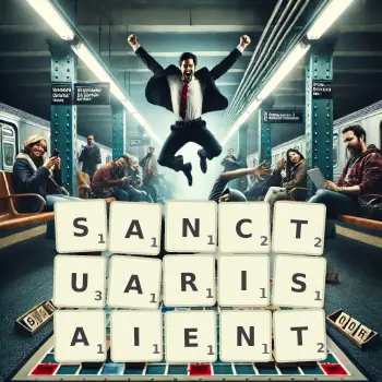 Illustration créative d'un jeu de lettres avec le mot SANCTUARISAIENT épelé sur le plateau.