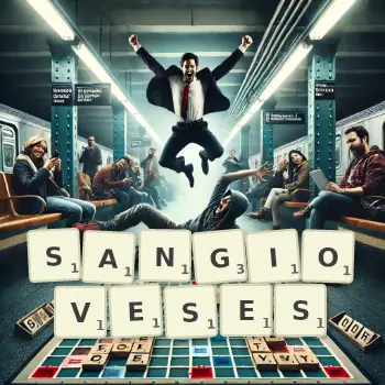 Illustration créative d'un jeu de lettres avec le mot SANGIOVESES épelé sur le plateau.