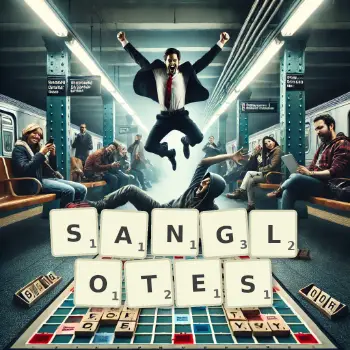 Illustration créative d'un jeu de lettres avec le mot SANGLOTES épelé sur le plateau.