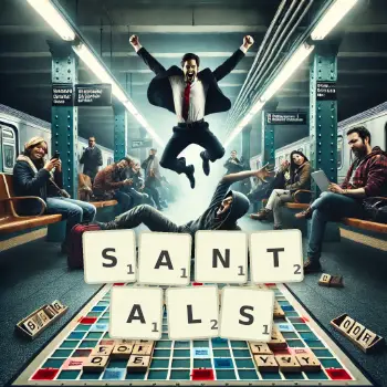 Illustration créative d'un jeu de lettres avec le mot SANTALS épelé sur le plateau.