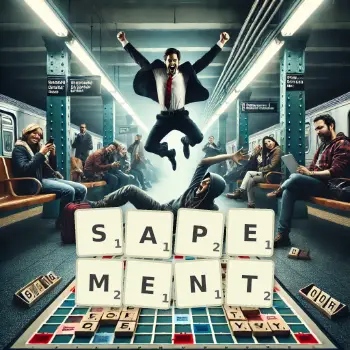 Illustration créative d'un jeu de lettres avec le mot SAPEMENT épelé sur le plateau.