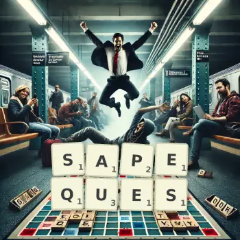 Illustration créative d'un jeu de lettres avec le mot SAPEQUES épelé sur le plateau.