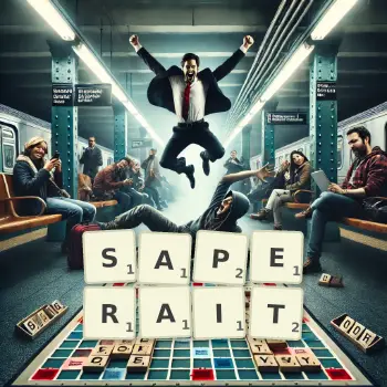 Illustration créative d'un jeu de lettres avec le mot SAPERAIT épelé sur le plateau.