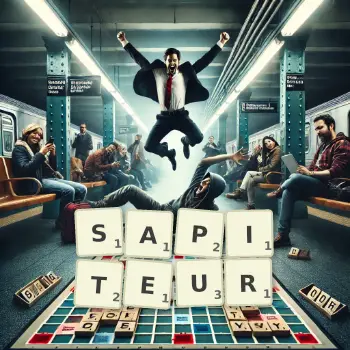 Illustration créative d'un jeu de lettres avec le mot SAPITEUR épelé sur le plateau.