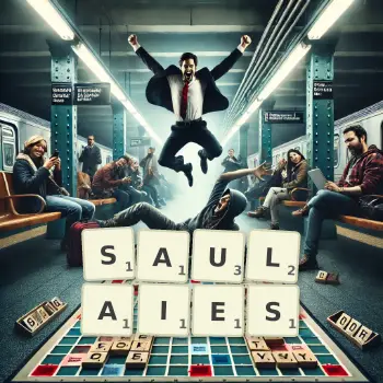 Illustration créative d'un jeu de lettres avec le mot SAULAIES épelé sur le plateau.