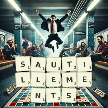 Illustration créative d'un jeu de lettres avec le mot SAUTILLEMENTS épelé sur le plateau.