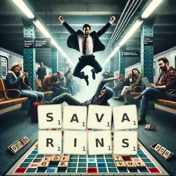 Illustration créative d'un jeu de lettres avec le mot SAVARINS épelé sur le plateau.