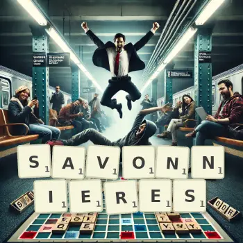 Illustration créative d'un jeu de lettres avec le mot SAVONNIERES épelé sur le plateau.