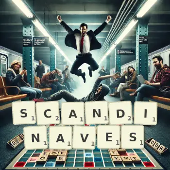 Illustration créative d'un jeu de lettres avec le mot SCANDINAVES épelé sur le plateau.