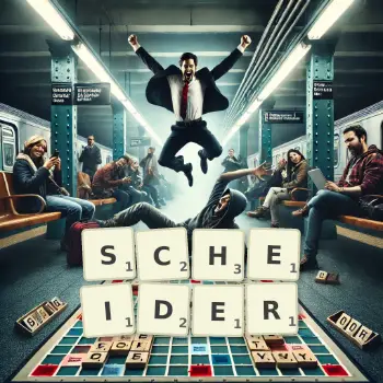 Illustration créative d'un jeu de lettres avec le mot SCHEIDER épelé sur le plateau.