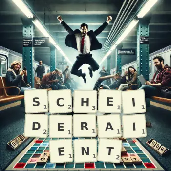 Illustration créative d'un jeu de lettres avec le mot SCHEIDERAIENT épelé sur le plateau.