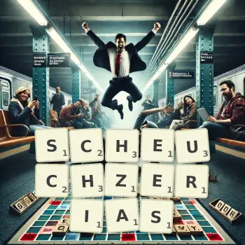 Illustration créative d'un jeu de lettres avec le mot SCHEUCHZERIAS épelé sur le plateau.