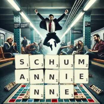 Illustration créative d'un jeu de lettres avec le mot SCHUMANNIENNE épelé sur le plateau.