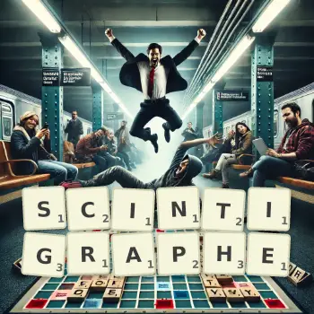 Illustration créative d'un jeu de lettres avec le mot SCINTIGRAPHE épelé sur le plateau.