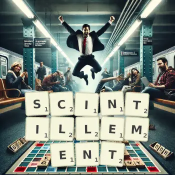 Illustration créative d'un jeu de lettres avec le mot SCINTILLEMENT épelé sur le plateau.