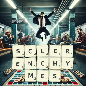 Illustration créative d'un jeu de lettres avec le mot SCLERENCHYMES épelé sur le plateau.