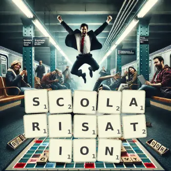 Illustration créative d'un jeu de lettres avec le mot SCOLARISATION épelé sur le plateau.