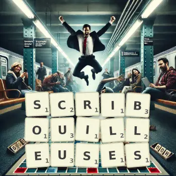 Illustration créative d'un jeu de lettres avec le mot SCRIBOUILLEUSES épelé sur le plateau.