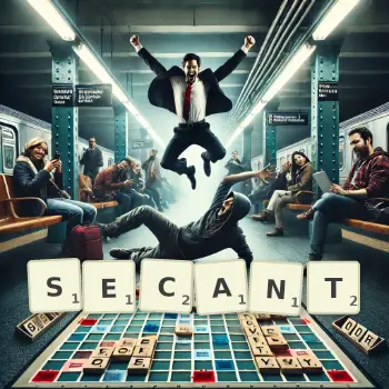 Illustration créative d'un jeu de lettres avec le mot SECANT épelé sur le plateau.