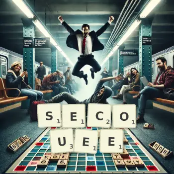 Illustration créative d'un jeu de lettres avec le mot SECOUEE épelé sur le plateau.