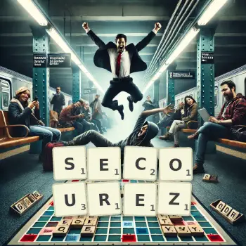 Illustration créative d'un jeu de lettres avec le mot SECOUREZ épelé sur le plateau.