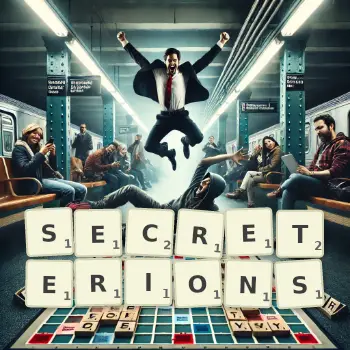 Illustration créative d'un jeu de lettres avec le mot SECRETERIONS épelé sur le plateau.