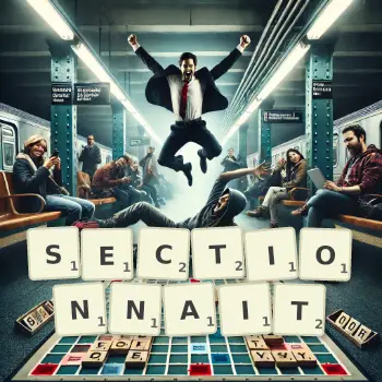 Illustration créative d'un jeu de lettres avec le mot SECTIONNAIT épelé sur le plateau.