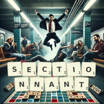 Illustration créative d'un jeu de lettres avec le mot SECTIONNANT épelé sur le plateau.