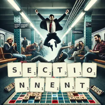 Illustration créative d'un jeu de lettres avec le mot SECTIONNENT épelé sur le plateau.