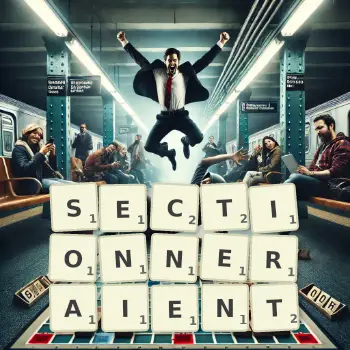 Illustration créative d'un jeu de lettres avec le mot SECTIONNERAIENT épelé sur le plateau.