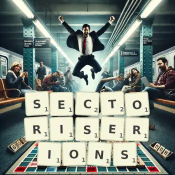 Illustration créative d'un jeu de lettres avec le mot SECTORISERIONS épelé sur le plateau.