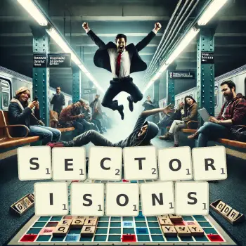 Illustration créative d'un jeu de lettres avec le mot SECTORISONS épelé sur le plateau.