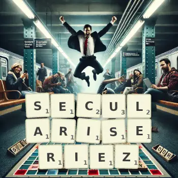 Illustration créative d'un jeu de lettres avec le mot SECULARISERIEZ épelé sur le plateau.