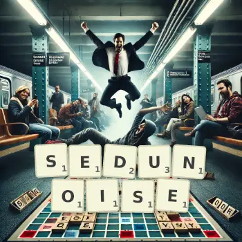 Illustration créative d'un jeu de lettres avec le mot SEDUNOISE épelé sur le plateau.