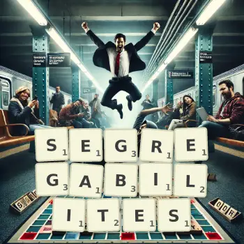 Illustration créative d'un jeu de lettres avec le mot SEGREGABILITES épelé sur le plateau.