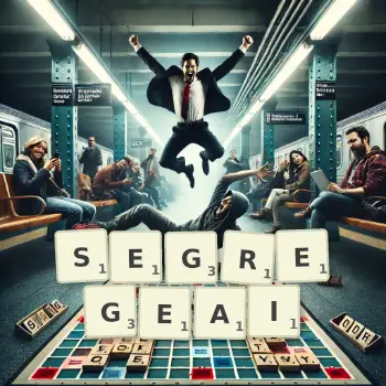 Illustration créative d'un jeu de lettres avec le mot SEGREGEAI épelé sur le plateau.