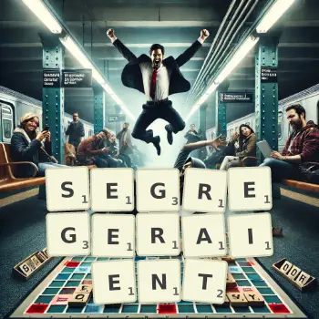 Illustration créative d'un jeu de lettres avec le mot SEGREGERAIENT épelé sur le plateau.