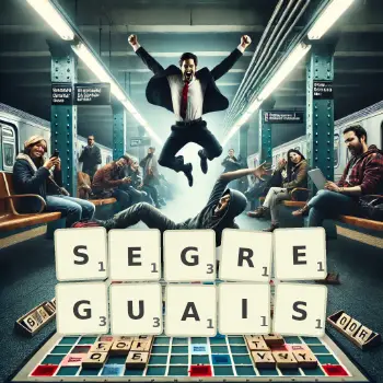 Illustration créative d'un jeu de lettres avec le mot SEGREGUAIS épelé sur le plateau.