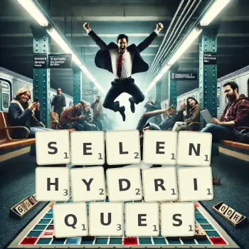 Illustration créative d'un jeu de lettres avec le mot SELENHYDRIQUES épelé sur le plateau.