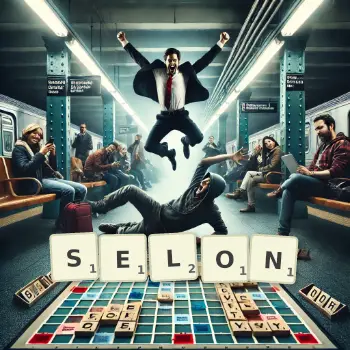 Illustration créative d'un jeu de lettres avec le mot SELON épelé sur le plateau.