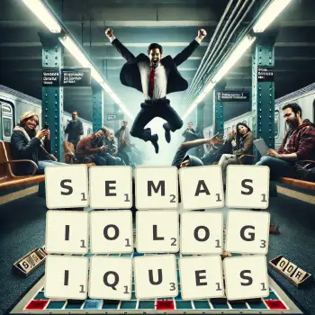 Illustration créative d'un jeu de lettres avec le mot SEMASIOLOGIQUES épelé sur le plateau.