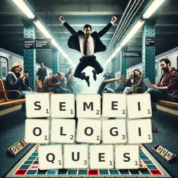 Illustration créative d'un jeu de lettres avec le mot SEMEIOLOGIQUES épelé sur le plateau.