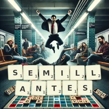 Illustration créative d'un jeu de lettres avec le mot SEMILLANTES épelé sur le plateau.